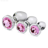 Pink Gem Glass Anal 3 Plug Set